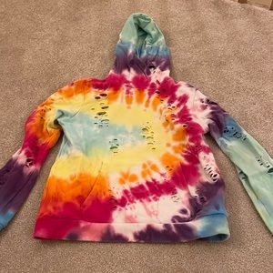 Katie J NYC tie dye girls sweatshirt with stylish holes throughout. Gently worn.